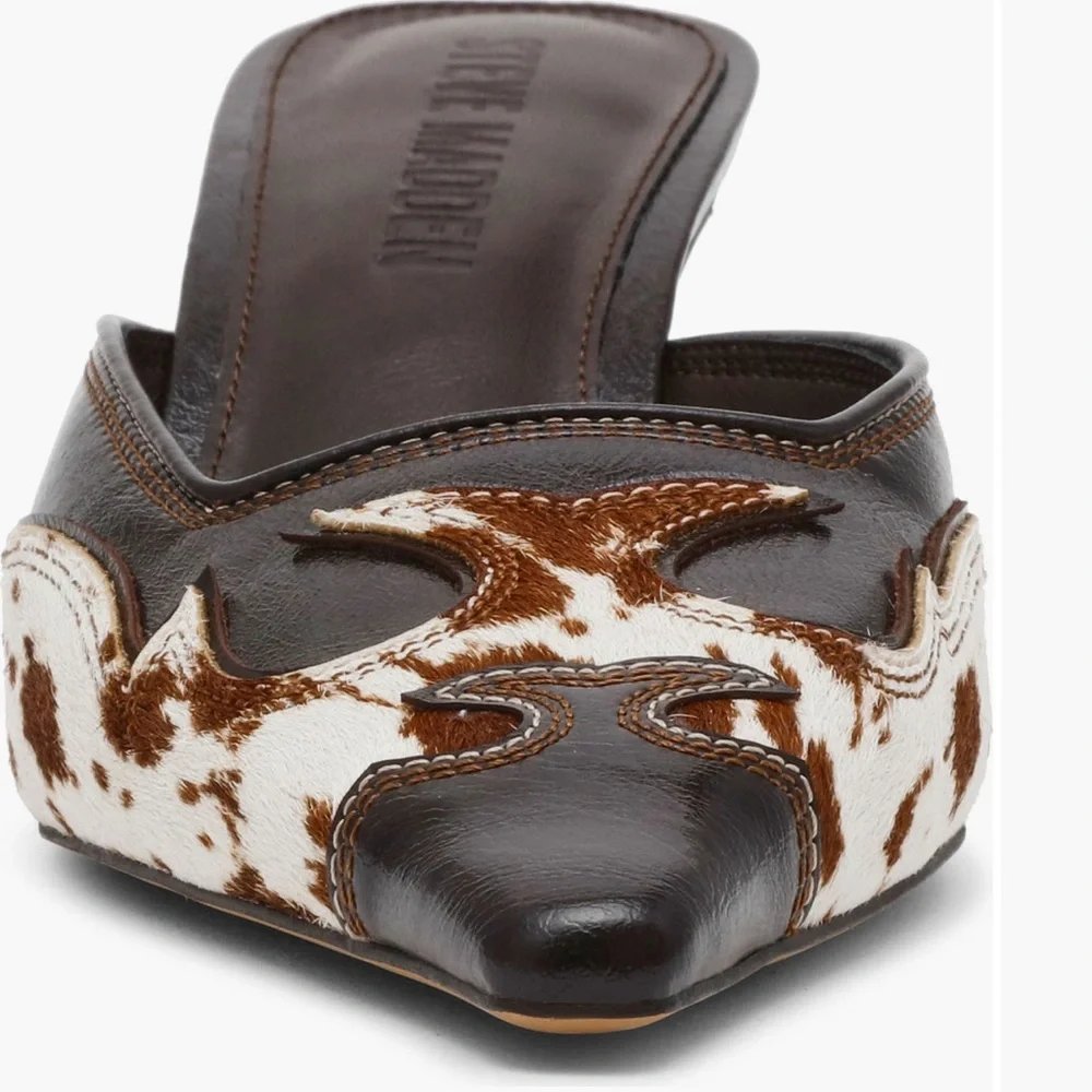 Steve Madden Lisbeth Cow Print Pointed Toe Kitten Heel Mule Heels NWT - Picture 4 of 12